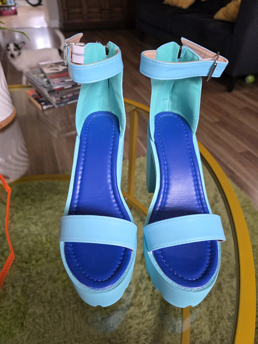 Aqua Blue Platform Ankle-Strap Sandals